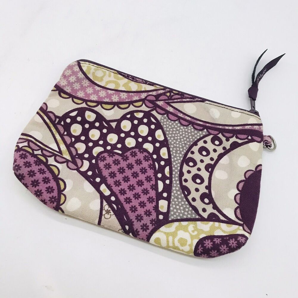 Thirty-One Timeless Beauty Mini Zipper Pouch Plum & Tan Paisley Cosmetic Case